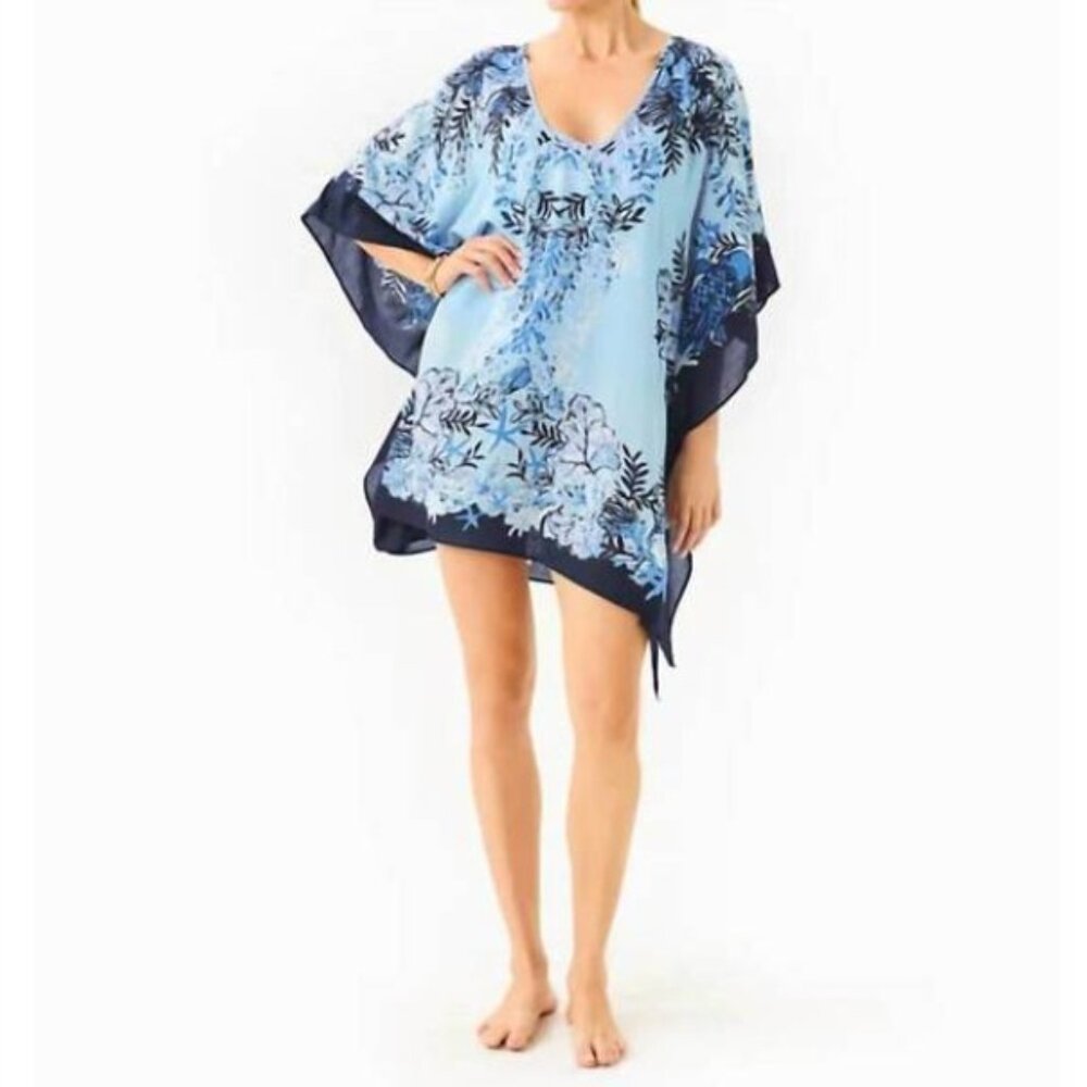 Lilly Pulitzer Maryal Coverup Dress Bonaire Blue Just A Little Koi Sz XXS / XS